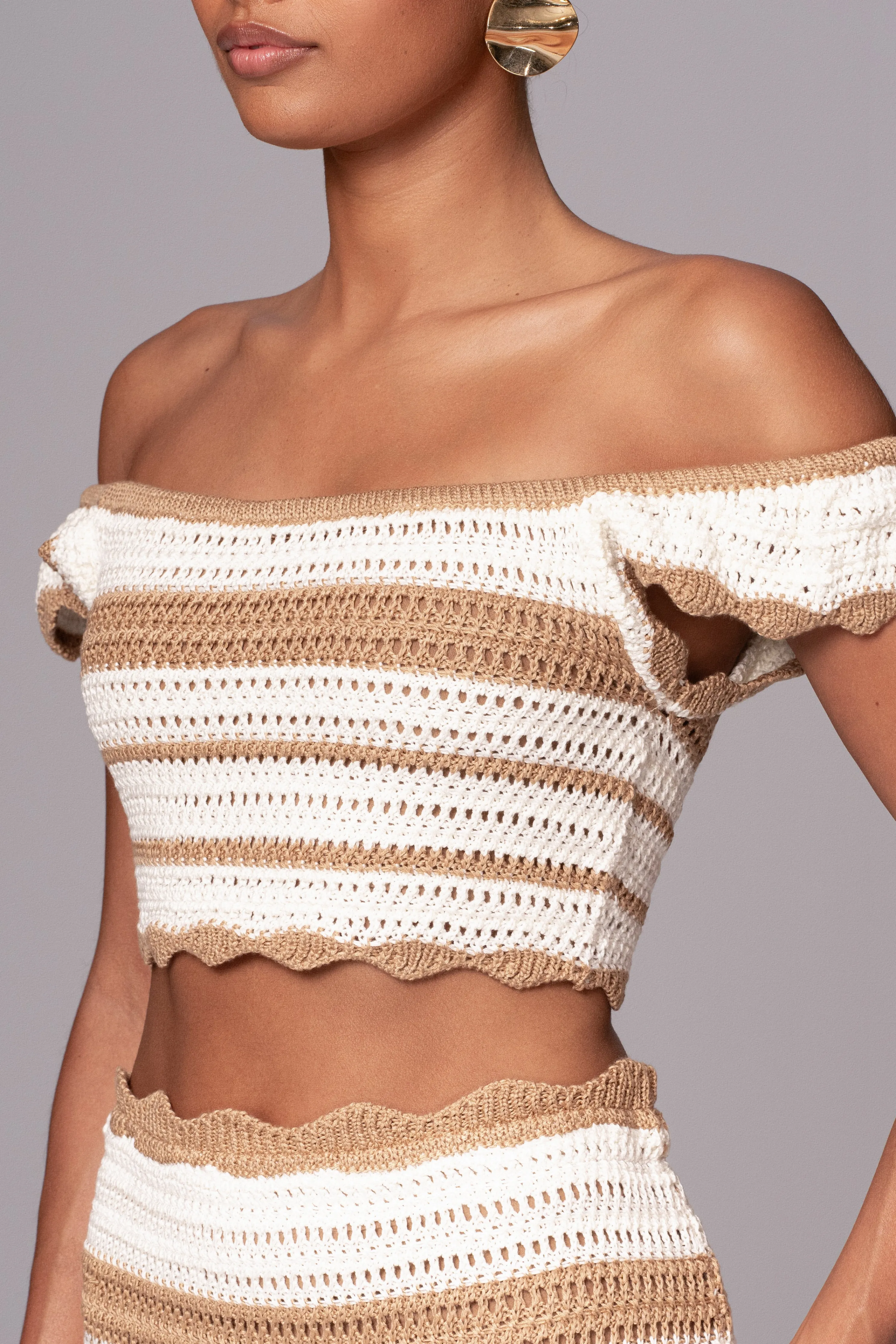 Beige Corazon Ruffle Skirt Set