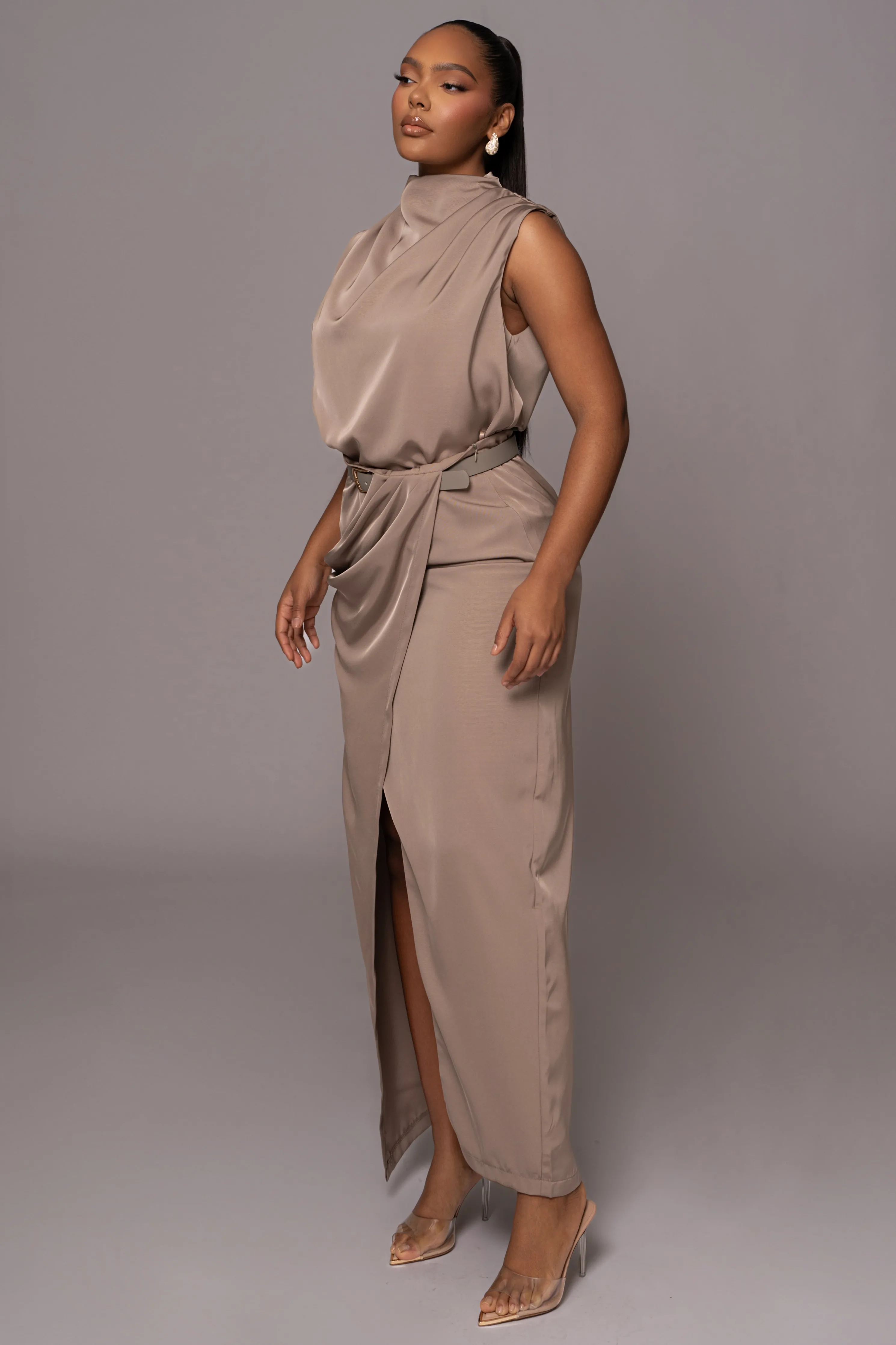 Beige Desiree Mock Neck Top