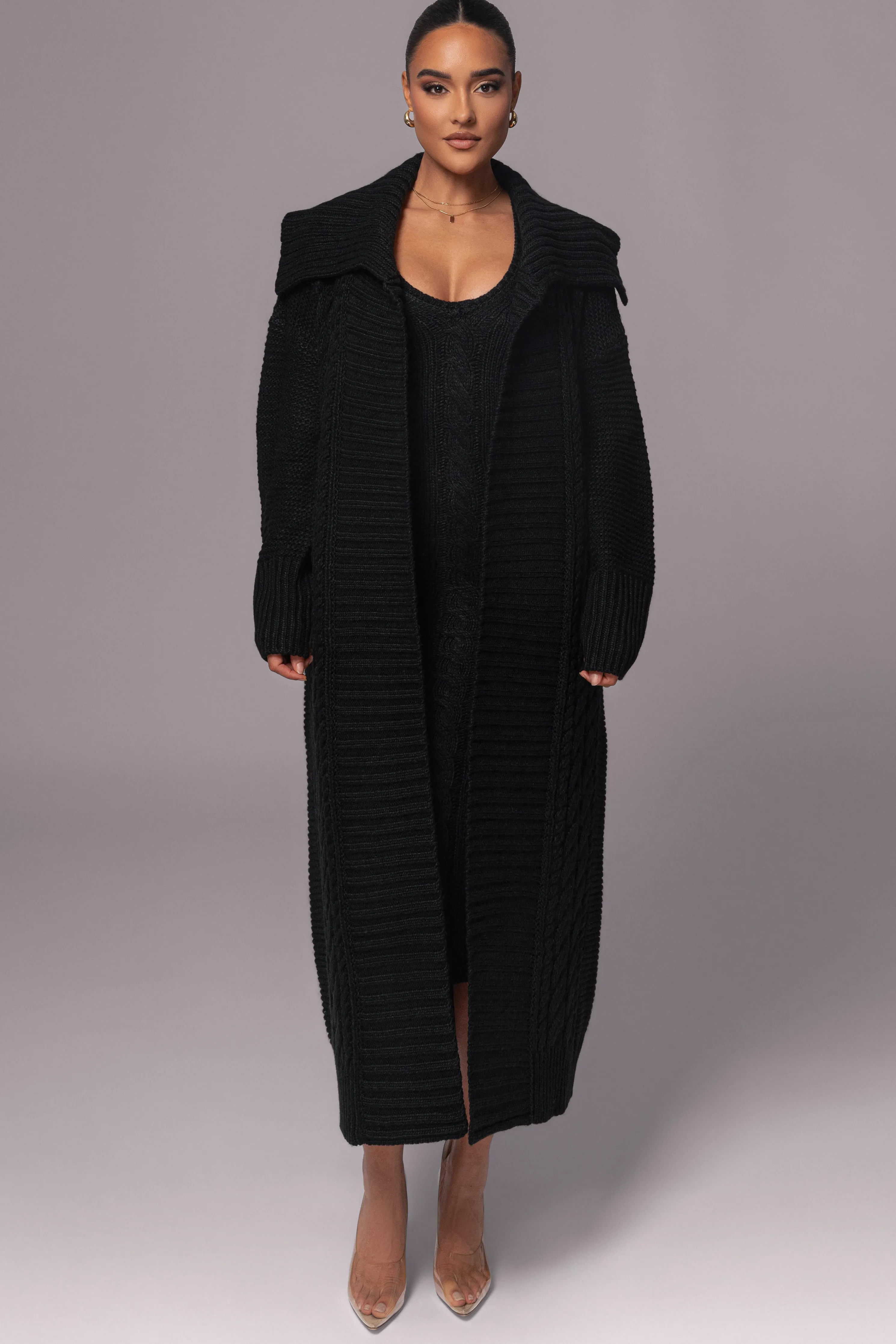 Black Malinda Sweater Knit Cardigan