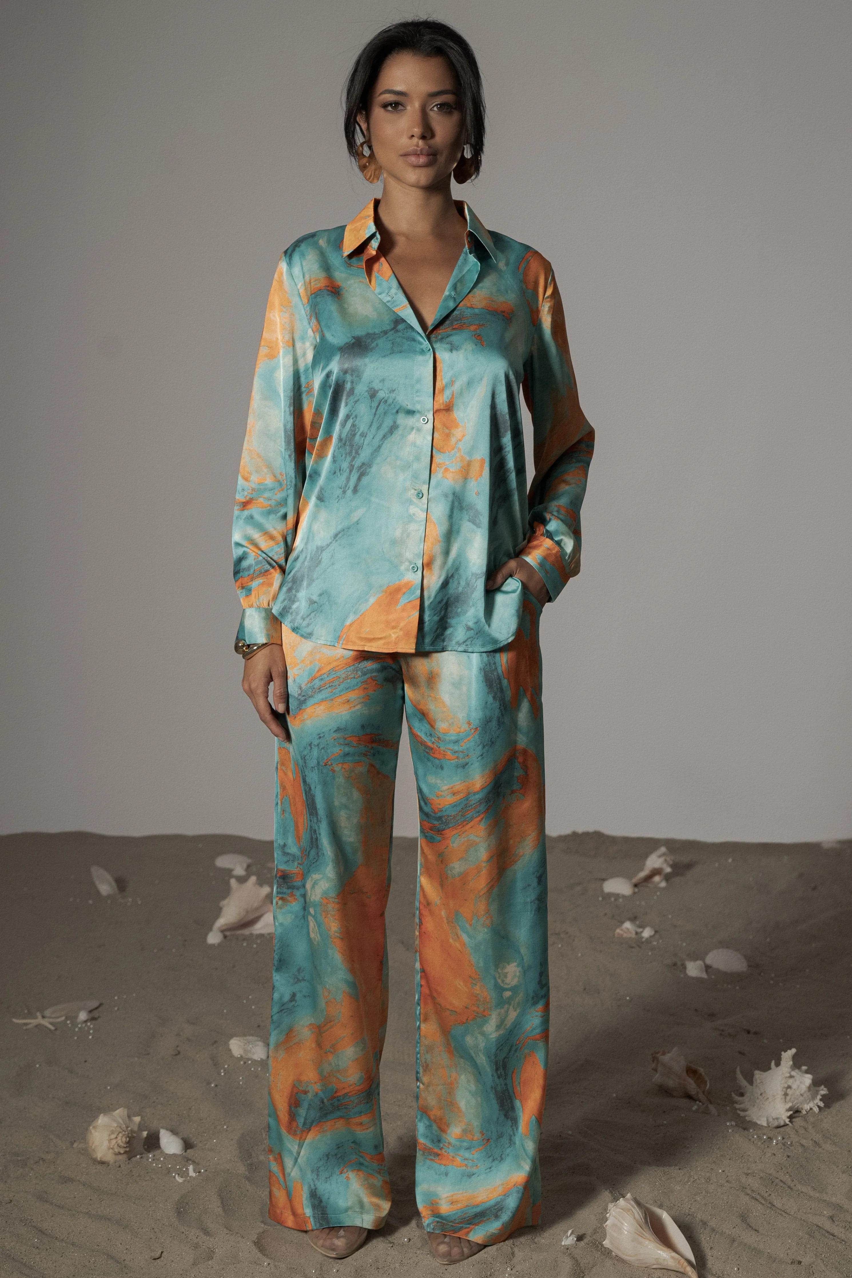 Blue  Hidden Gems Satin Pant Set