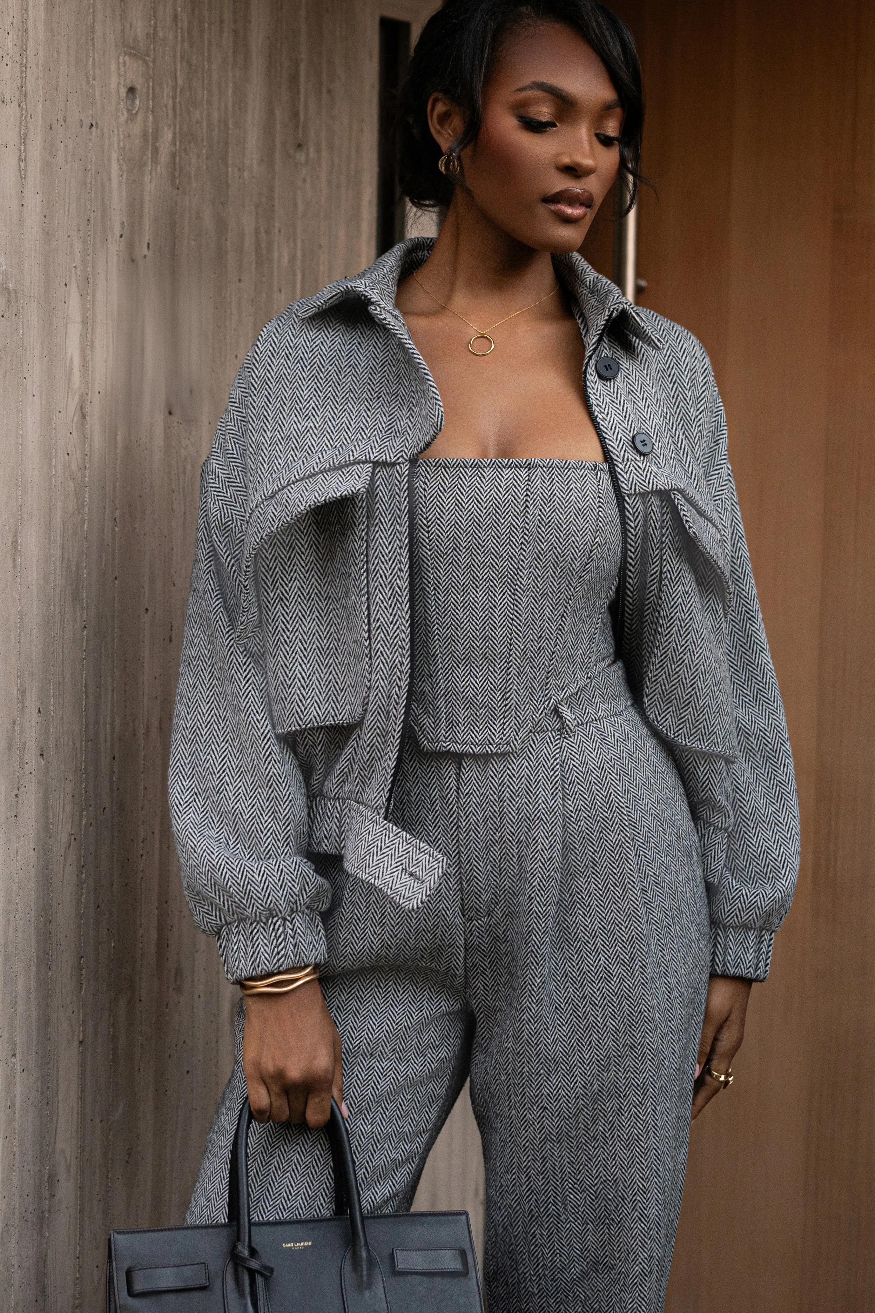Classic Herringbone Bomber Jacket