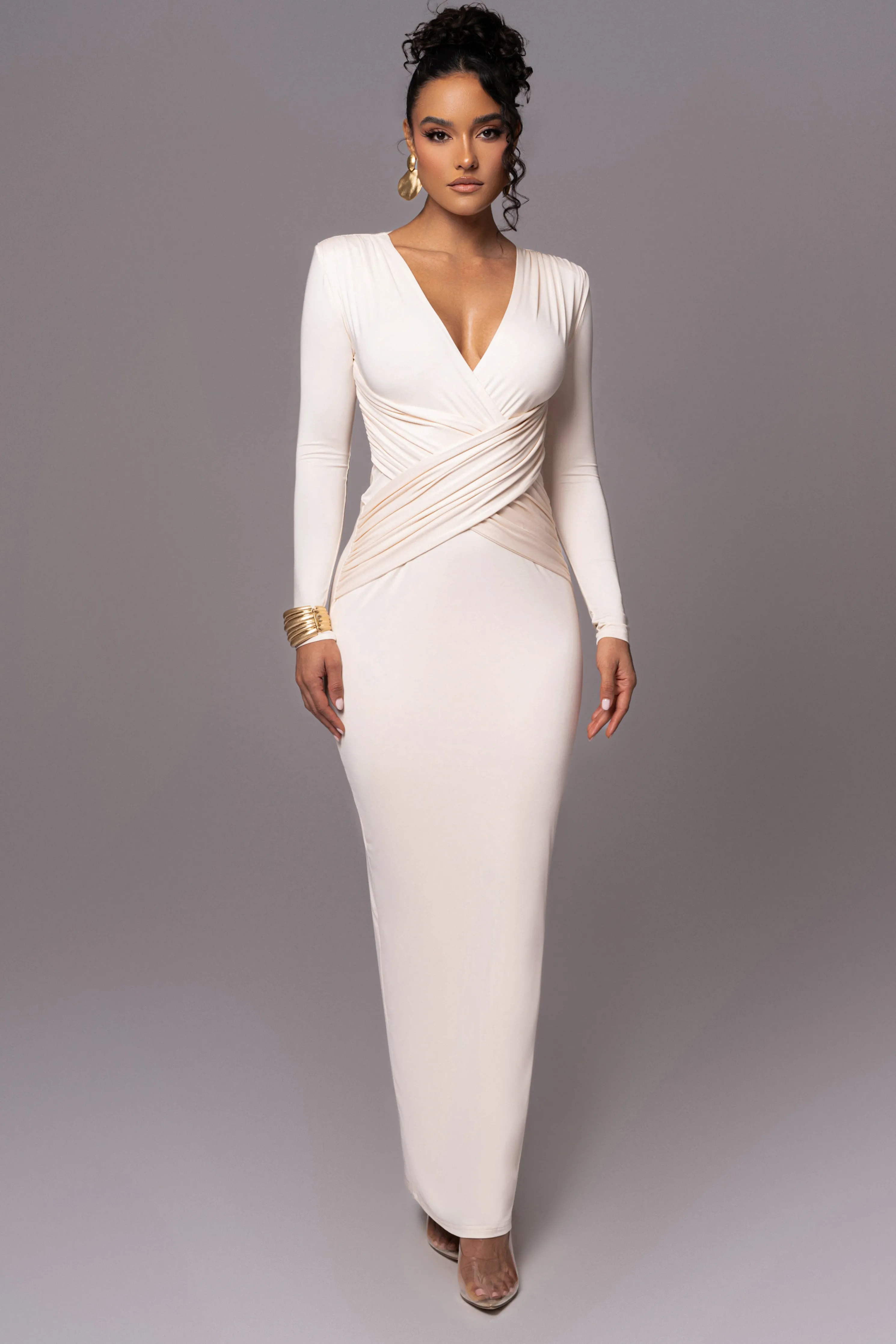 Cream Rowan Plunge Maxi Dress