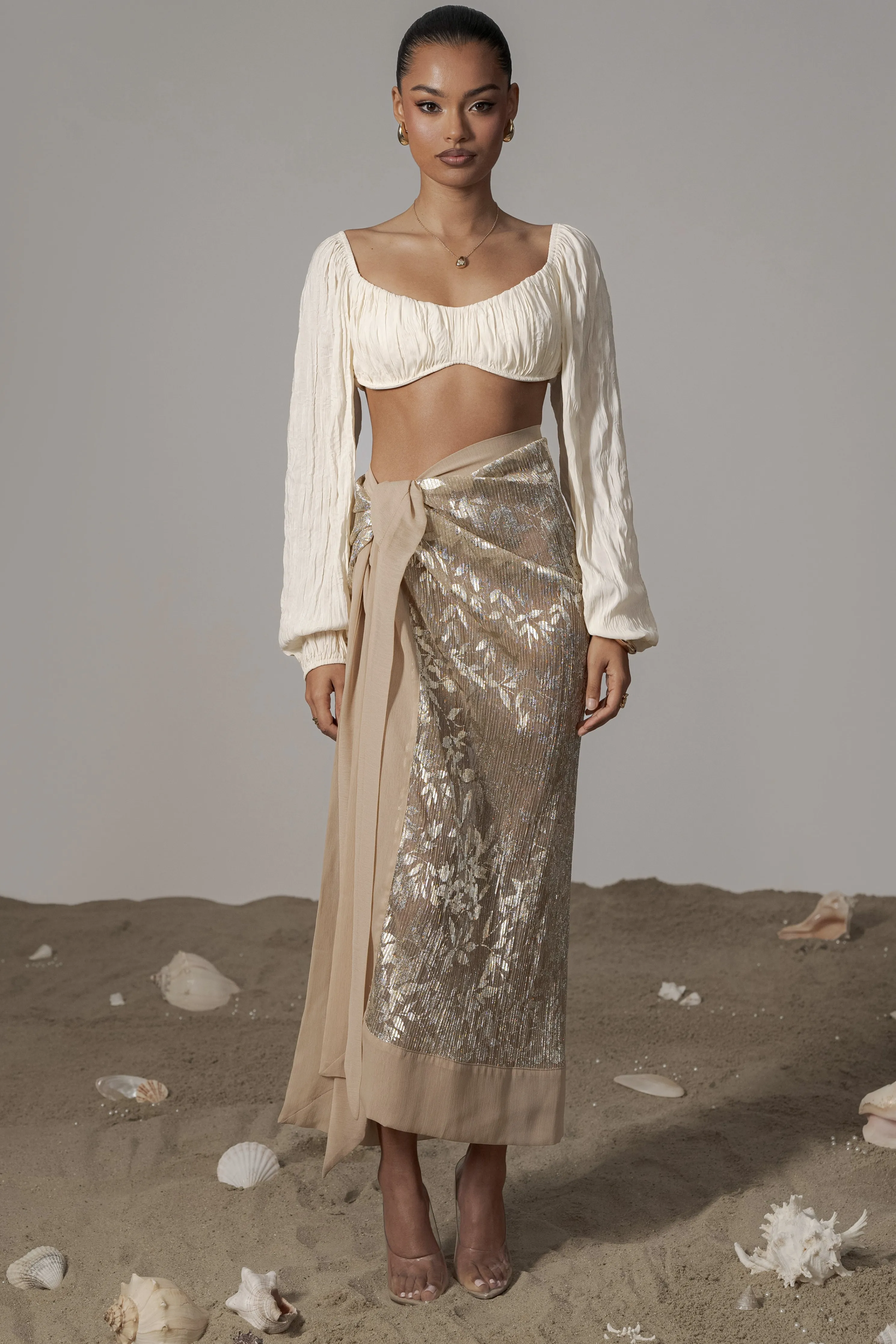 Gold Positano Printed Sarong Skirt