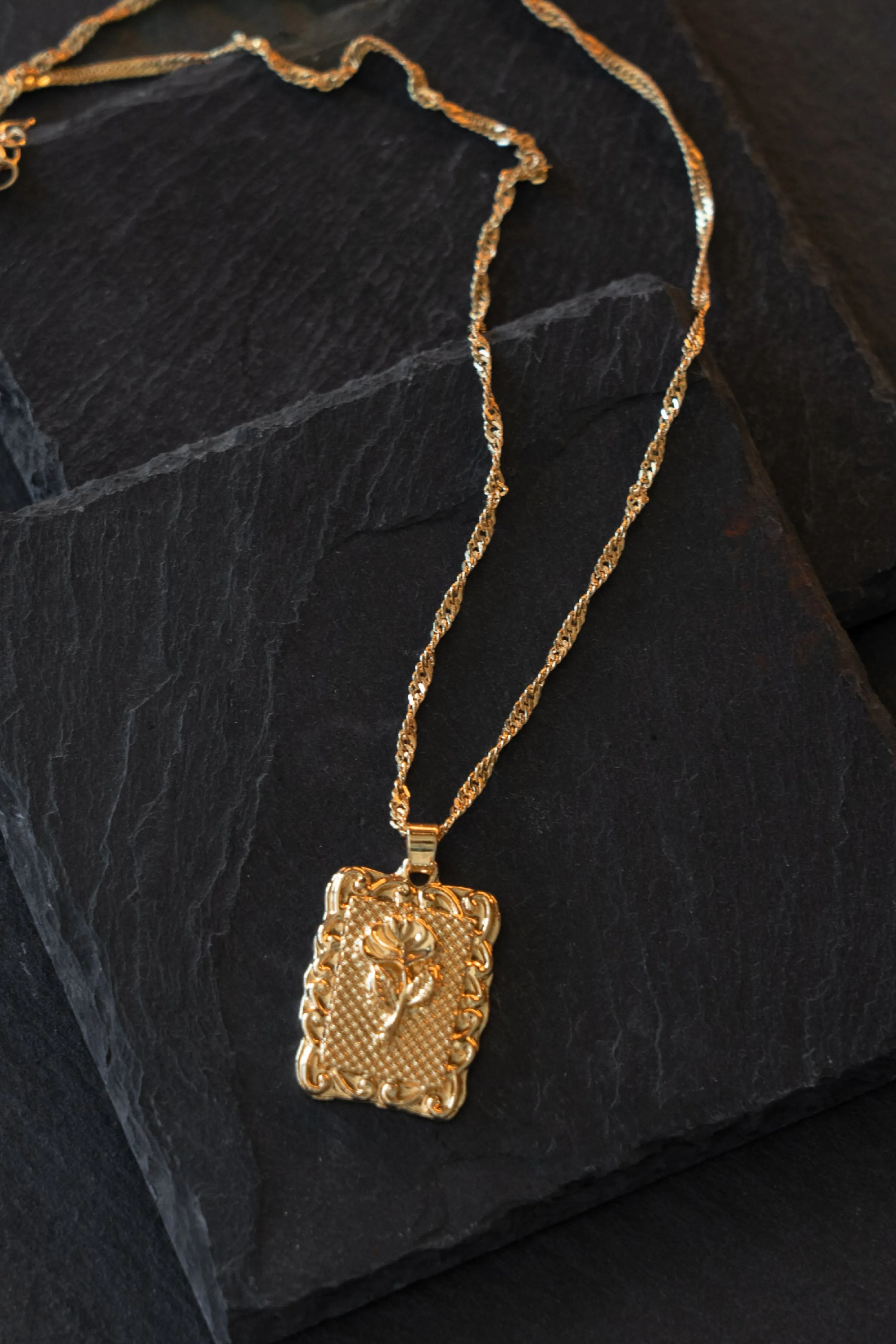 Gold Rose Pendant Necklace