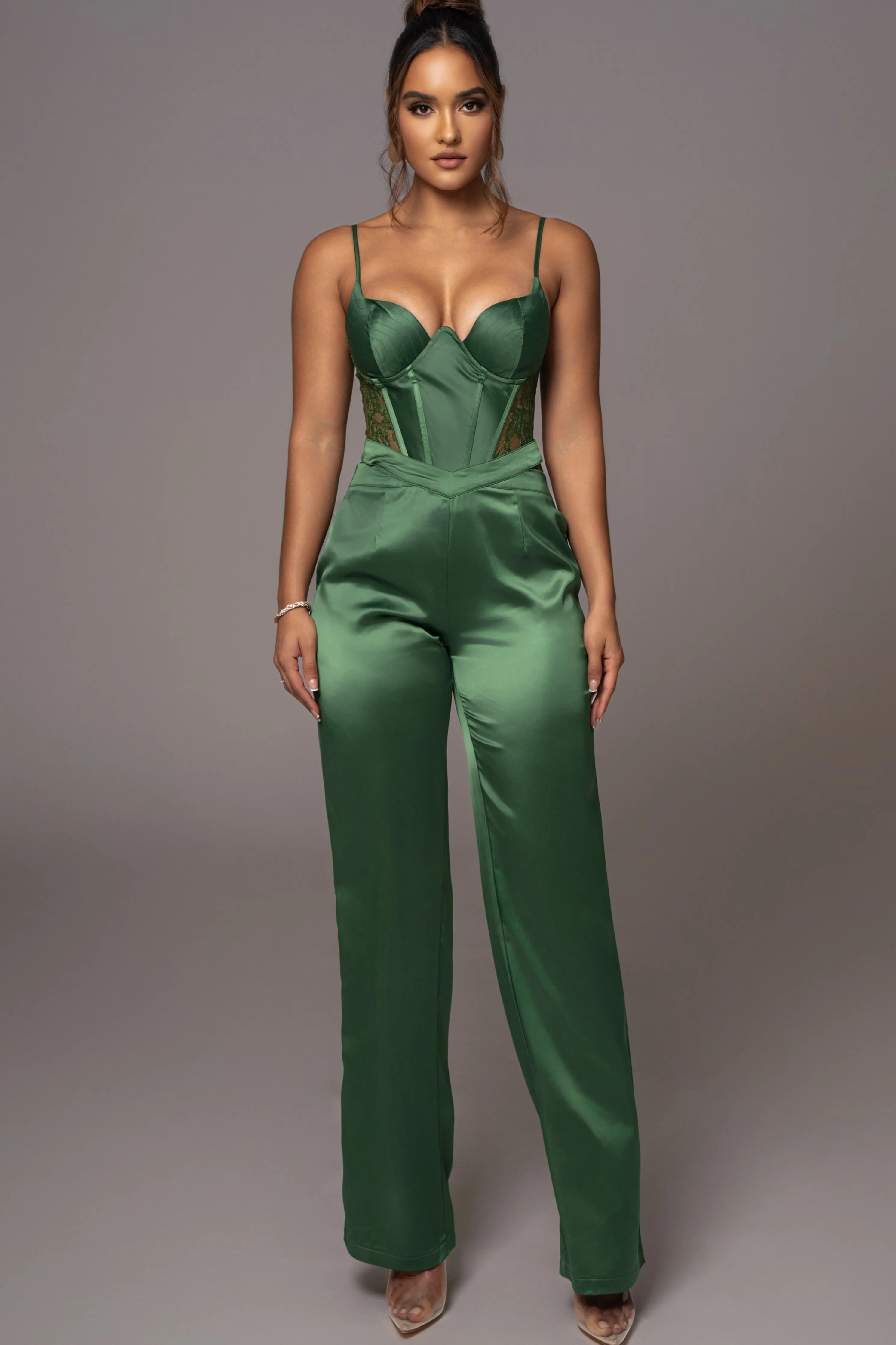 Green Joana Cutout Satin Trousers