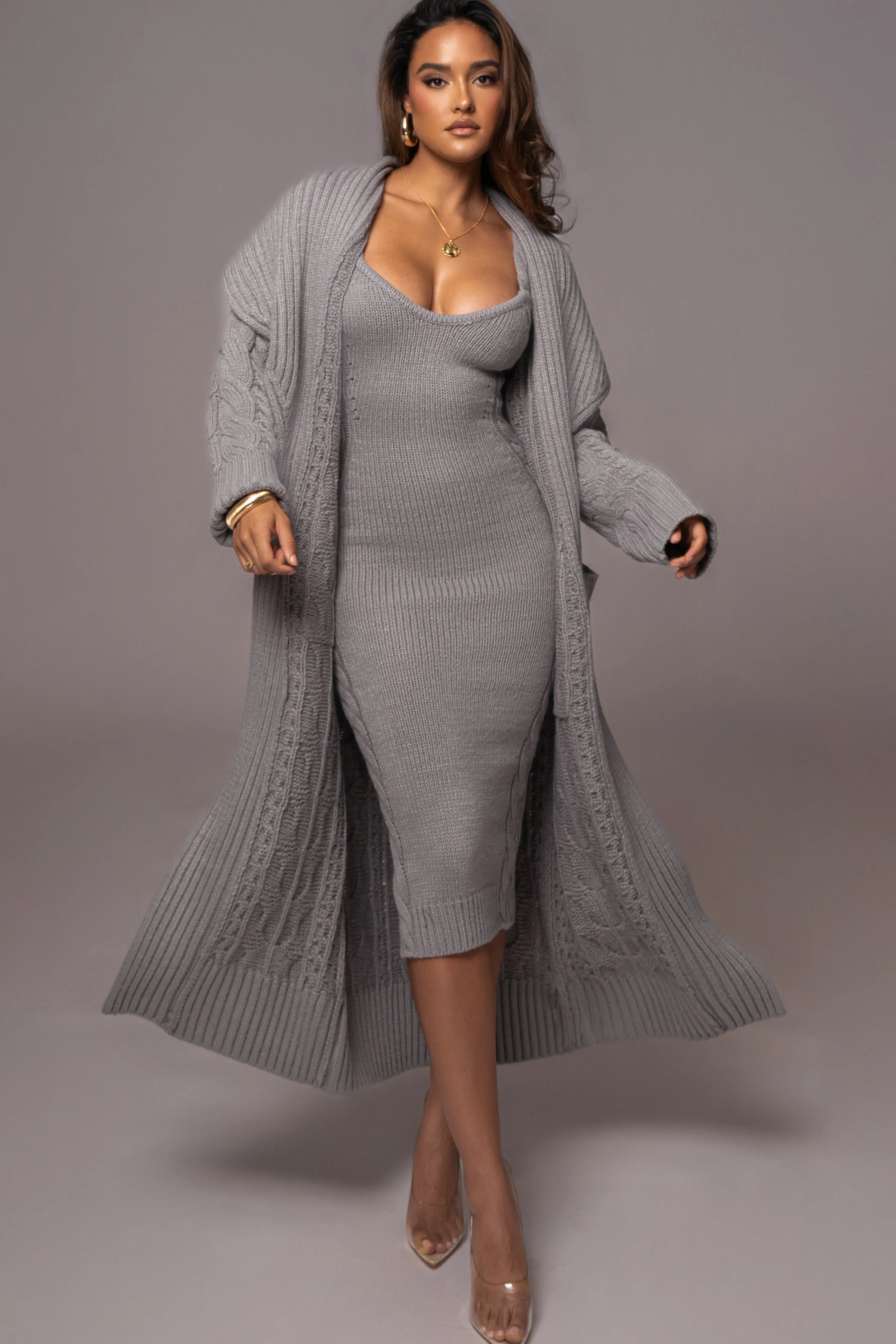 Heather Grey Upstate Cable Knit Cardigan