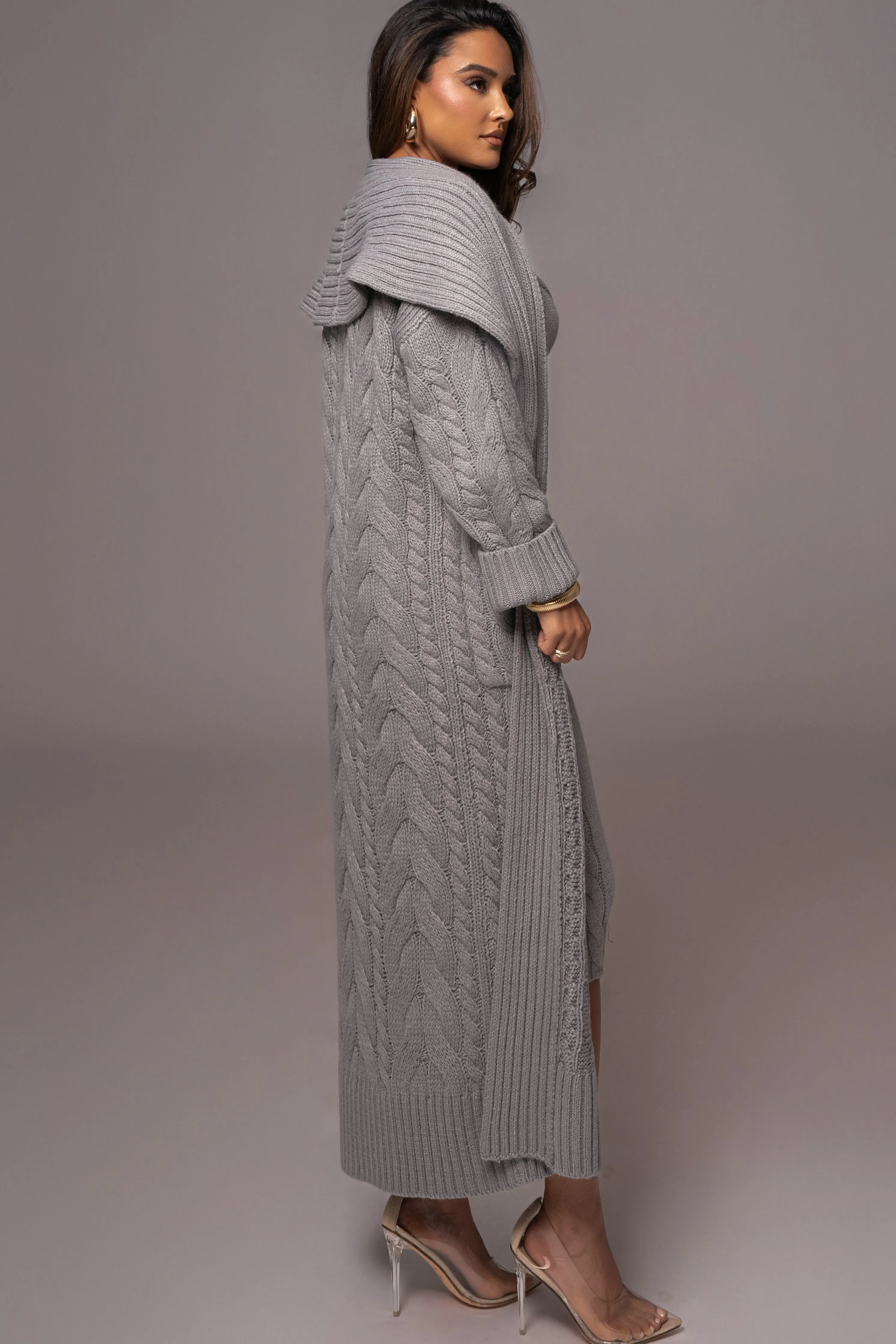 Heather Grey Upstate Cable Knit Cardigan