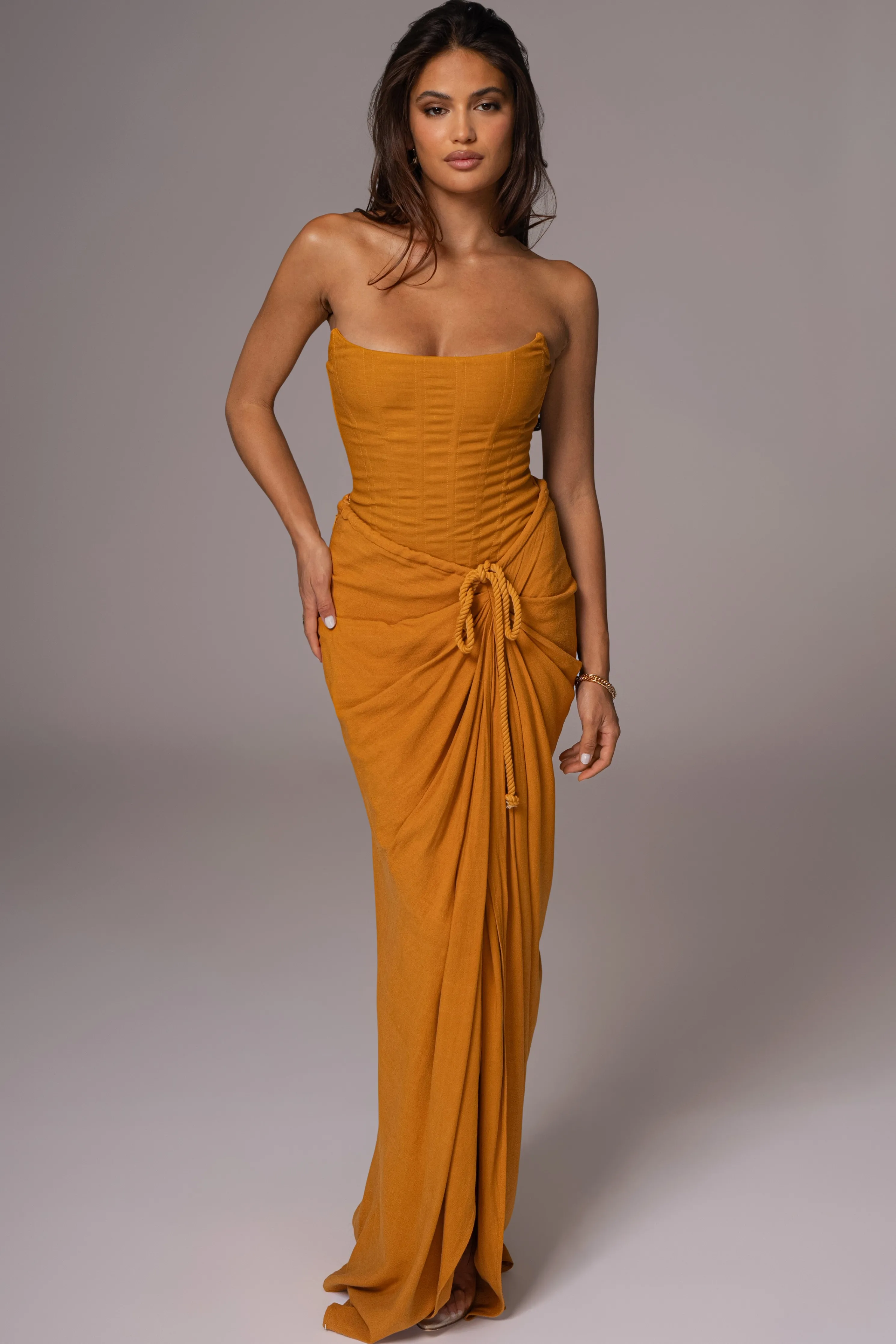 Yellow Noelia Linen Slit Skirt